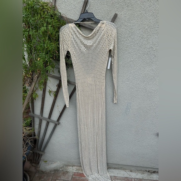 Naked Wardrobe CRYSTAL OPEN BACK GOWN in Bone New with Tags! - Picture 5 of 10